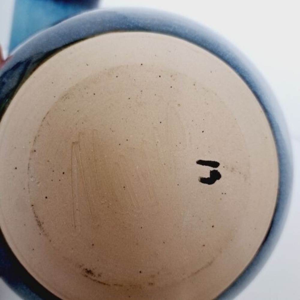 Handmade Studio Pottery Bowl and Tumbler Set Blue Reactive Glaze Signed Art Wear - Picture 7 of 8